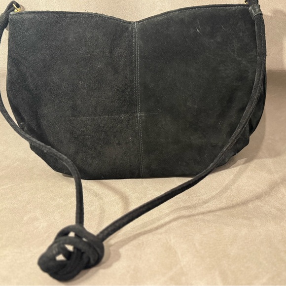 Vintage Black Suede Clutch Shoulder Bag Minimalist Soft Leather Feel - Picture 5 of 6